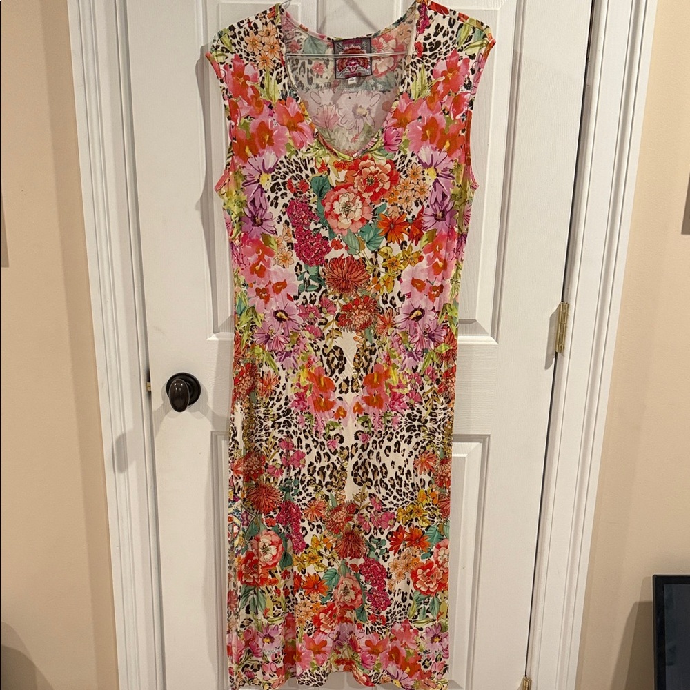 Johnny Was Floral and Animal Print Midi Dress